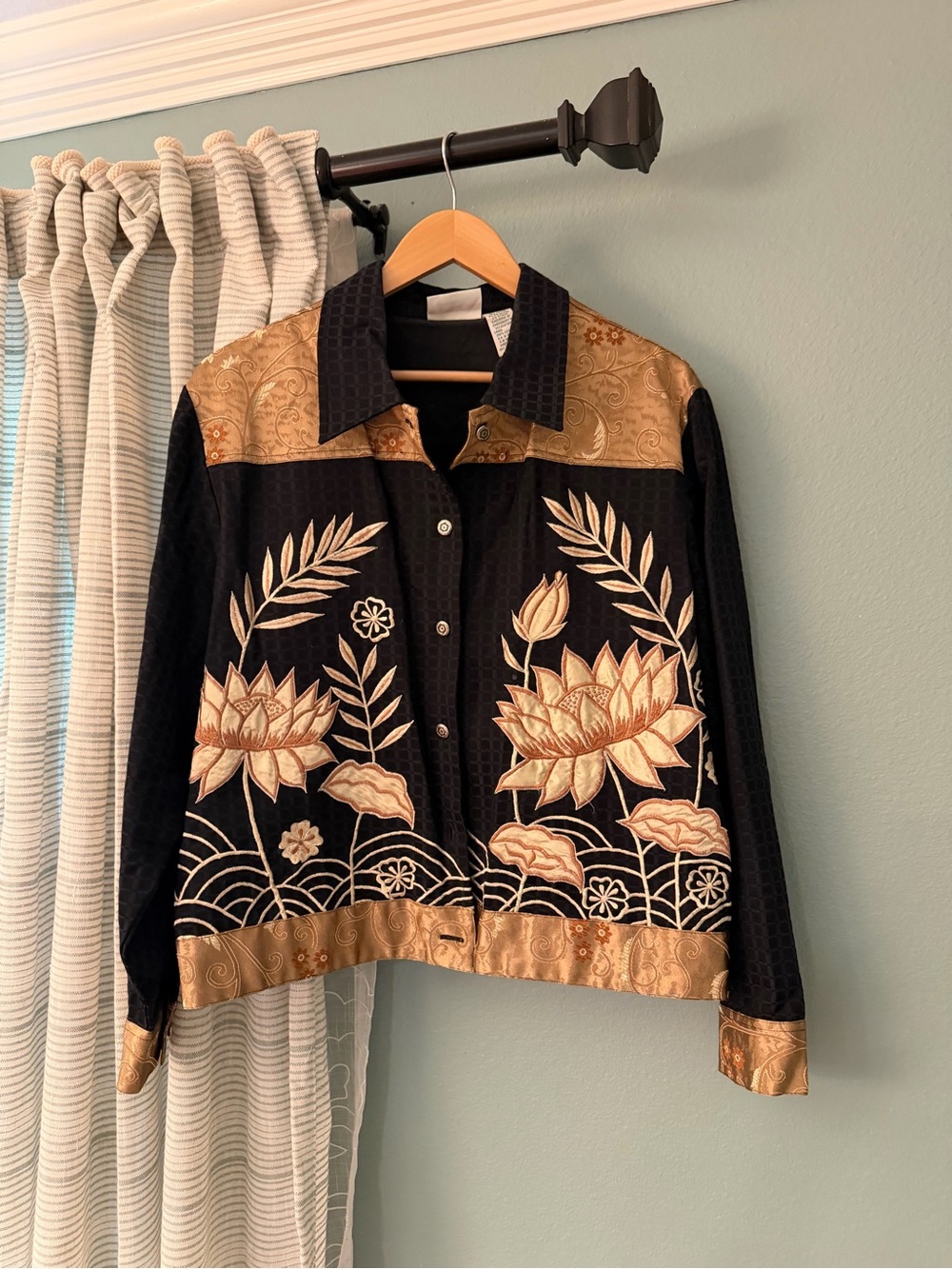 Patchington Black and Gold Floral Embroidered Women's Jacket XL
